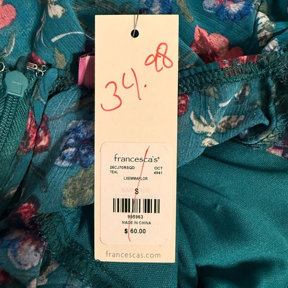 Francesca's Collections Green Boho Cottage Dress Size Small No Stretch Midi Zip - Picture 4 of 15